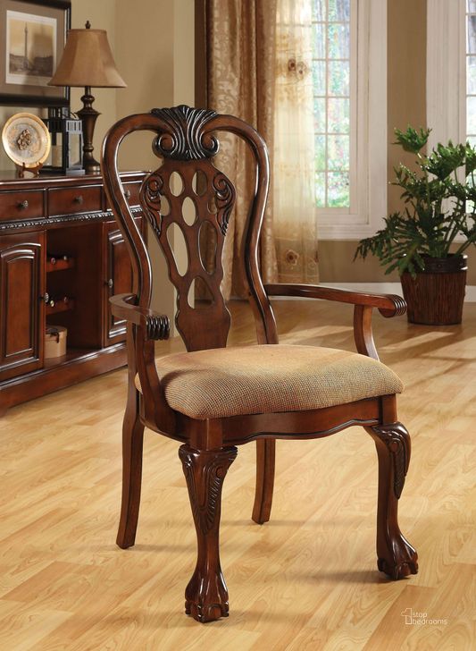 The appearance of George Town Arm Chair Set of 2 designed by Furniture of America in the traditional interior design. This brown piece of furniture  was selected by 1StopBedrooms from George Collection to add a touch of cosiness and style into your home. Sku: CM3222AC-2PK. Material: Wood. Product Type: Arm Chair. Image1