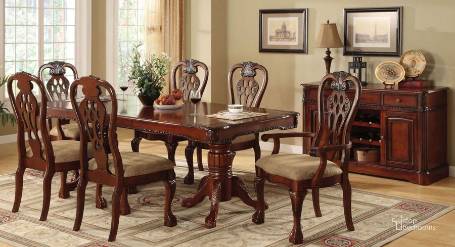 The appearance of George Town Rectangular Double Pedestal Formal Dining Room Set designed by Furniture of America in the traditional interior design. This brown piece of furniture  was selected by 1StopBedrooms from George Collection to add a touch of cosiness and style into your home. Sku: CM3222T-T;CM3222T-B;CM3222SC-2PK. Material: Wood. Product Type: Formal Dining Set. Table Top Shape: Rectangular. Image1