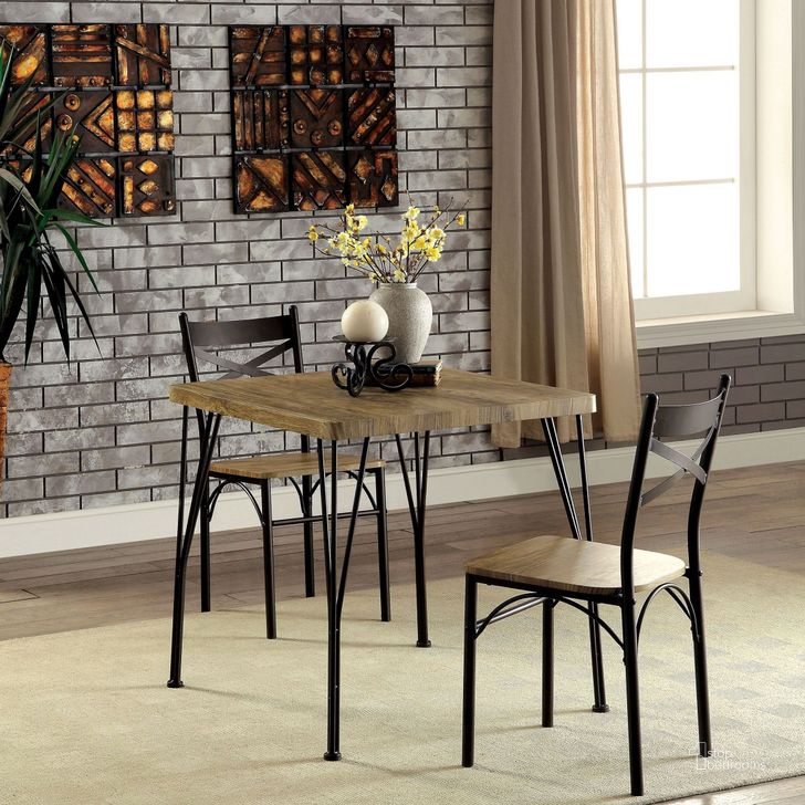 The appearance of Slingsbury Gray and Dark Bronze 3 Piece Dining Set designed by Furniture of America in the industrial interior design. This brown piece of furniture  was selected by 1StopBedrooms from Slingsbury Collection to add a touch of cosiness and style into your home. Sku: CM3279T-29-3PK. Table Top Shape: Square. Material: Metal. Product Type: Dining Room Set. Image1