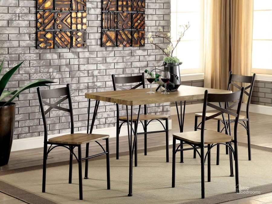 The appearance of Banbury Gray and Dark Bronze 5 Piece Dining Set designed by Furniture of America in the industrial interior design. This brown piece of furniture  was selected by 1StopBedrooms from Banbury Collection to add a touch of cosiness and style into your home. Sku: CM3279T-43-5PK. Material: Metal. Product Type: Dining Room Set. Table Top Shape: Rectangular. Image1