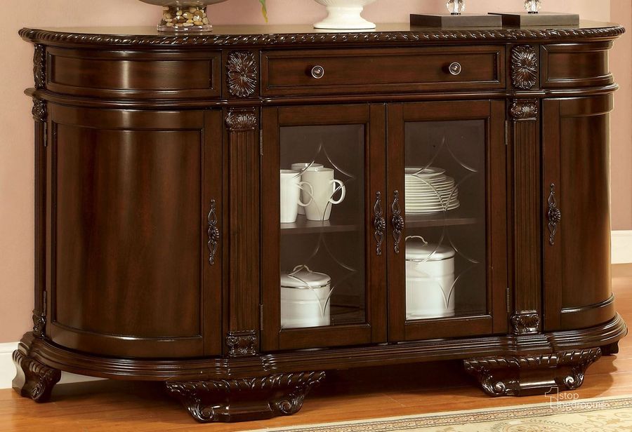 The appearance of Bellagio Brown Cherry Server designed by Furniture of America in the traditional interior design. This brown piece of furniture  was selected by 1StopBedrooms from Bellagio Collection to add a touch of cosiness and style into your home. Sku: CM3319SV. Material: Wood. Product Type: Server. Image1