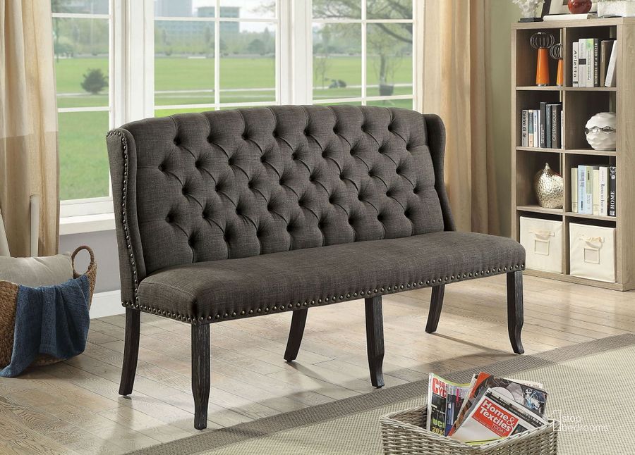 The appearance of Sania Iii Gray 3 Seater Loveseat Bench designed by Furniture of America in the transitional interior design. This gray piece of furniture  was selected by 1StopBedrooms from Sania Iii Collection to add a touch of cosiness and style into your home. Sku: CM3324BK-GY-BNL. Material: Wood. Product Type: Loveseat. Image1