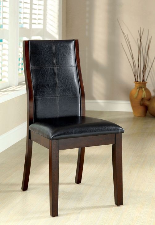 The appearance of Townsend I Side Chair Set of 2 designed by Furniture of America in the transitional interior design. This brown piece of furniture  was selected by 1StopBedrooms from Townsend Collection to add a touch of cosiness and style into your home. Sku: CM3339DK-SC-2PK. Product Type: Side Chair. Material: Vinyl.