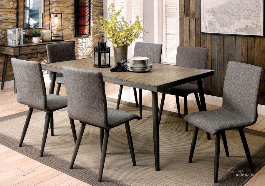 The appearance of Vilhelm I Gray Rectangular Dining Room Set designed by Furniture of America in the modern / contemporary interior design. This brown piece of furniture  was selected by 1StopBedrooms from Vilhelm Collection to add a touch of cosiness and style into your home. Sku: CM3360T;CM3360SC-2PK. Table Base Style: Legs. Material: Wood. Product Type: Dining Room Set. Table Top Shape: Rectangular. Image1