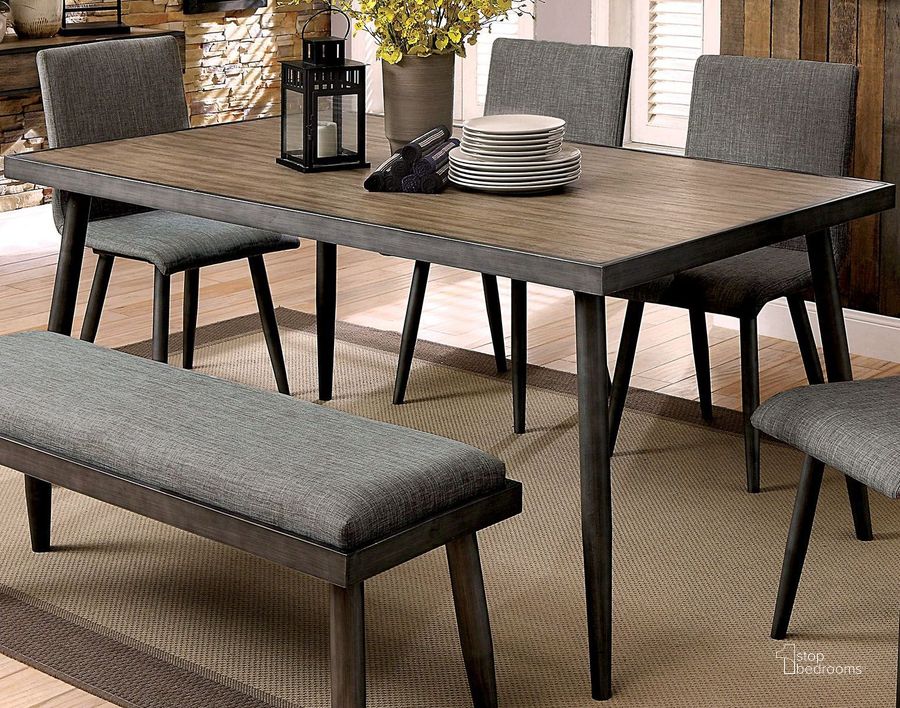 The appearance of Vilhelm I Gray Rectangular Dining Table designed by Furniture of America in the modern / contemporary interior design. This brown piece of furniture  was selected by 1StopBedrooms from Vilhelm Collection to add a touch of cosiness and style into your home. Sku: CM3360T. Table Base Style: Legs. Material: Metal. Product Type: Dining Table. Table Top Shape: Rectangular. Image1