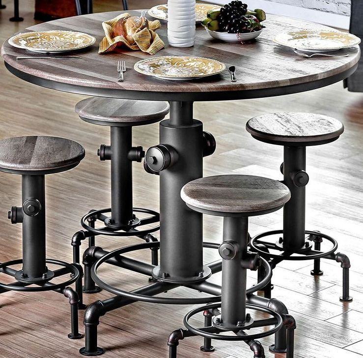 The appearance of Foskey Antique Black Round Counter Height Dining Table designed by Furniture of America in the industrial interior design. This black piece of furniture  was selected by 1StopBedrooms from Foskey Collection to add a touch of cosiness and style into your home. Sku: CM3367PT-1;CM3367PT-2;CM3367PT-3. Table Top Shape: Round. Material: Metal. Product Type: Counter Height Table. Image1