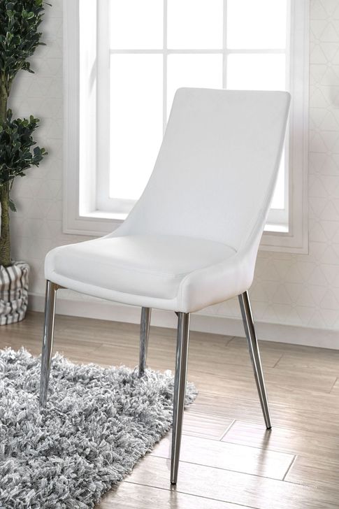 The appearance of Izzy Silver and White Side Chair Set of 2 designed by Furniture of America in the transitional interior design. This white piece of furniture  was selected by 1StopBedrooms from Izzy Collection to add a touch of cosiness and style into your home. Sku: CM3384WH-SC-2PK. Material: Wood. Product Type: Side Chair. Image1