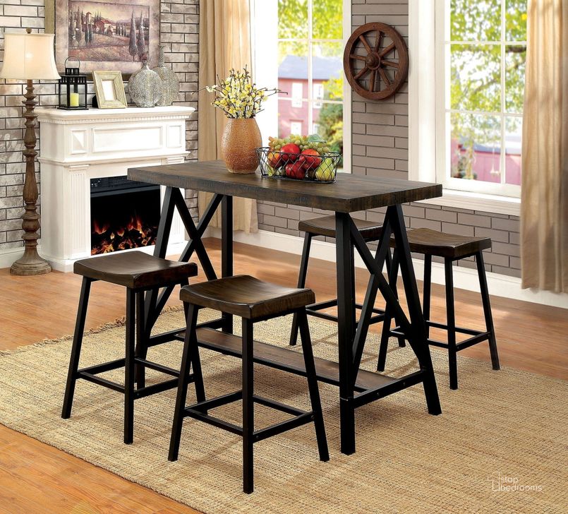 The appearance of Lainey Medium Weathered Oak and Black Counter Height Dining Room Set designed by Furniture of America in the transitional interior design. This black piece of furniture  was selected by 1StopBedrooms from Lainey Collection to add a touch of cosiness and style into your home. Sku: CM3415PT;CM3415PC-2PK. Material: Wood. Product Type: Dining Room Set. Table Top Shape: Rectangular. Image1