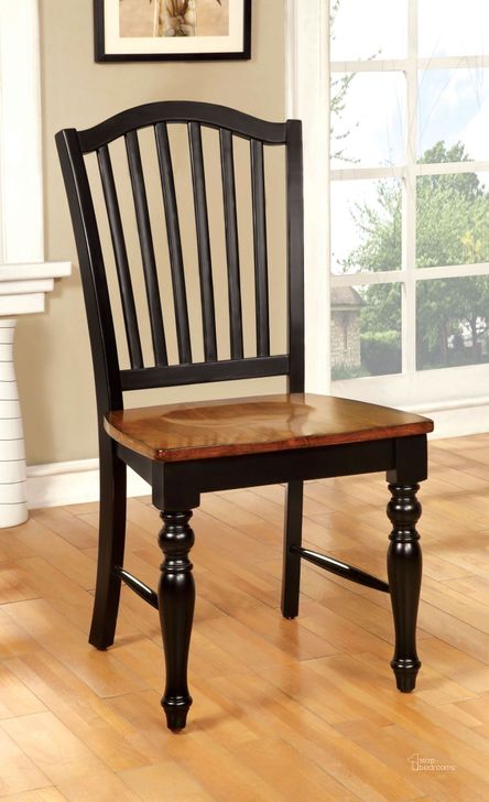 The appearance of Mayville Black and Antique Oak Side Chair Set of 2 designed by Furniture of America in the country / farmhouse interior design. This black piece of furniture  was selected by 1StopBedrooms from Mayville Collection to add a touch of cosiness and style into your home. Sku: CM3431SC-2PK. Material: Wood. Product Type: Side Chair. Image1