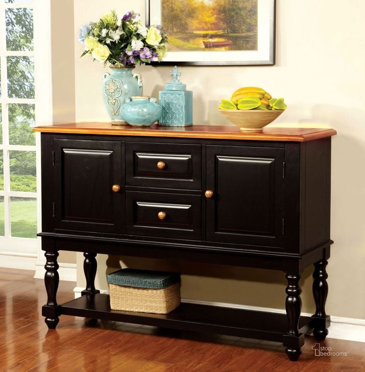 The appearance of Mayville Black and Antique Oak Server designed by Furniture of America in the country / farmhouse interior design. This black piece of furniture  was selected by 1StopBedrooms from Mayville Collection to add a touch of cosiness and style into your home. Sku: CM3431SV. Material: Wood. Product Type: Server. Image1