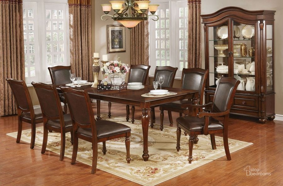 The appearance of Sylvana Brown Cherry Dining Room Set designed by Furniture of America in the traditional interior design. This brown piece of furniture  was selected by 1StopBedrooms from Sylvana Collection to add a touch of cosiness and style into your home. Sku: CM3453T;CM3453SC-2PK. Table Base Style: Legs. Material: Wood. Product Type: Dining Room Set. Table Top Shape: Rectangular. Image1