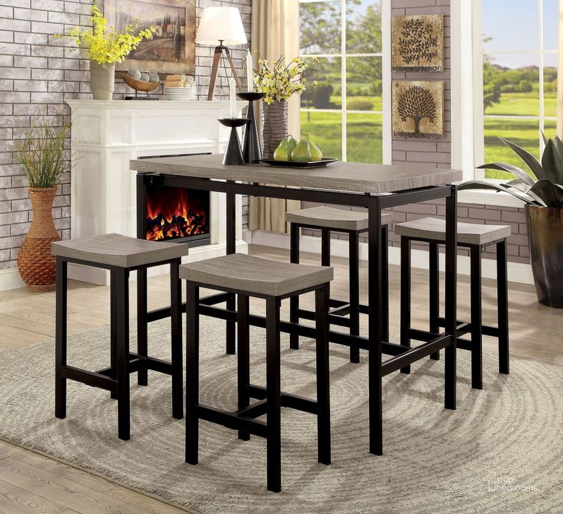 The appearance of Vilvoorde Natural Tone and Black Counter Height Table Set designed by Furniture of America in the modern / contemporary interior design. This black piece of furniture  was selected by 1StopBedrooms from Vilvoorde Collection to add a touch of cosiness and style into your home. Sku: CM3454PT-5PK. Material: Metal. Product Type: Dining Room Set. Table Top Shape: Rectangular. Image1