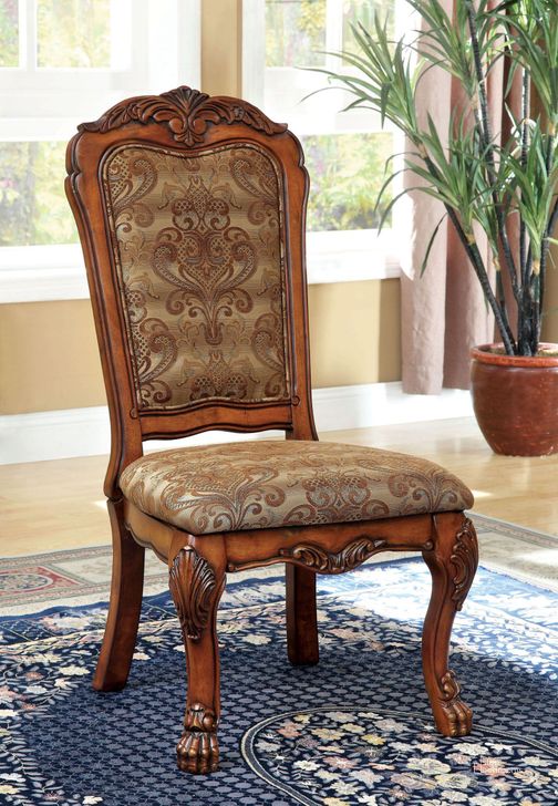 The appearance of Medieve Antique Oak Side Chair Set of 2 designed by Furniture of America in the traditional interior design. This brown piece of furniture  was selected by 1StopBedrooms from Medieve Collection to add a touch of cosiness and style into your home. Sku: CM3557SC-2PK. Material: Wood. Product Type: Side Chair. Image1