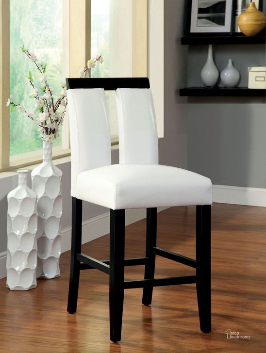 The appearance of Luminar II Leatherette Counter Height Chair Set of 2 designed by Furniture of America in the modern / contemporary interior design. This black piece of furniture  was selected by 1StopBedrooms from Luminar Collection to add a touch of cosiness and style into your home. Sku: CM3559PC-2PK. Product Type: Barstool. Material: Vinyl. Image1