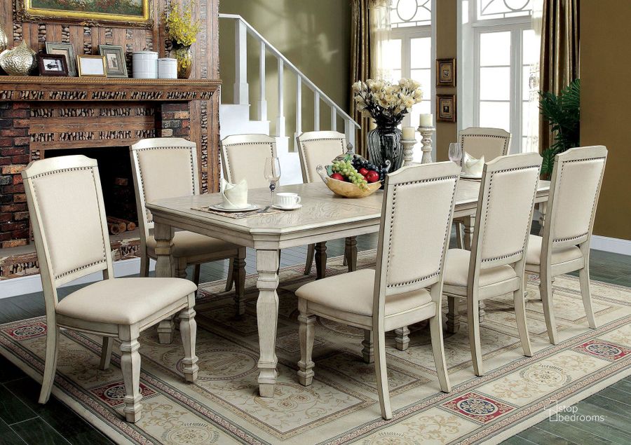The appearance of Holcroft Antique White Extendable Rectangular Leg Dining Room Set designed by Furniture of America in the transitional interior design. This beige piece of furniture  was selected by 1StopBedrooms from Holcroft Collection to add a touch of cosiness and style into your home. Sku: CM3600T;CM3600SC-2PK. Material: Wood. Product Type: Dining Room Set. Table Top Shape: Rectangular. Image1