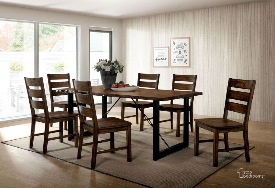 The appearance of Dulce Walnut Dining Room Set designed by Furniture of America in the transitional interior design. This brown piece of furniture  was selected by 1StopBedrooms from Dulce Collection to add a touch of cosiness and style into your home. Sku: CM3604T;CM3604SC-2PK. Table Base Style: Trestle. Material: Wood. Product Type: Dining Room Set. Table Top Shape: Rectangular. Image1