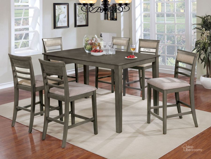 The appearance of Fafnir Gray 7 Piece Counter Height Dining Room Set designed by Furniture of America in the transitional interior design. This gray piece of furniture  was selected by 1StopBedrooms from Fafnir Collection to add a touch of cosiness and style into your home. Sku: CM3607PT-7PK. Material: Wood. Product Type: Dining Room Set.