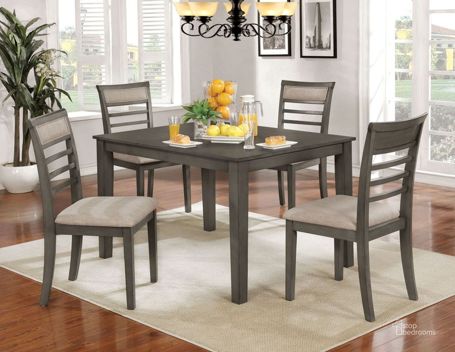 The appearance of Fafnir Weathered Gray Dining Dining Room Set designed by Furniture of America in the transitional interior design. This gray piece of furniture  was selected by 1StopBedrooms from Fafnir Collection to add a touch of cosiness and style into your home. Sku: CM3607T-5PK. Material: Wood. Product Type: Dining Room Set. Image1