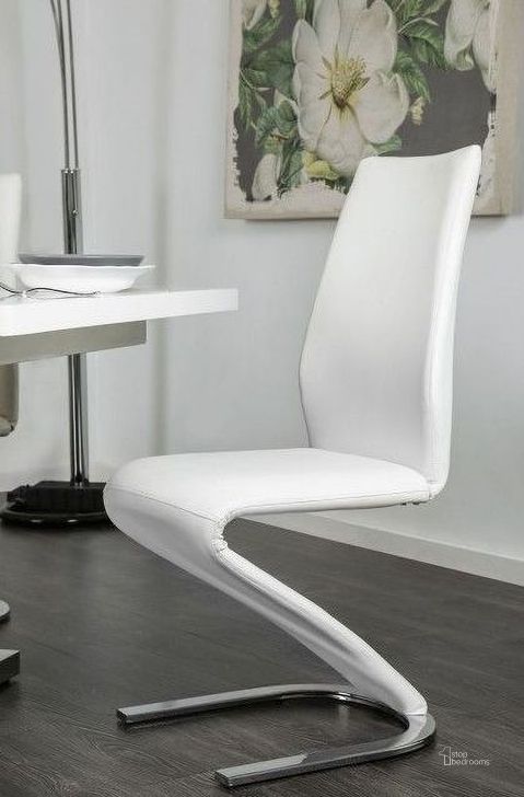 The appearance of Midvale White and Chrome Side Chair Set Of 2 designed by Furniture of America in the modern / contemporary interior design. This white piece of furniture  was selected by 1StopBedrooms from Midvale Collection to add a touch of cosiness and style into your home. Sku: CM3650SC-2PK. Material: Leather. Product Type: Side Chair. Image1