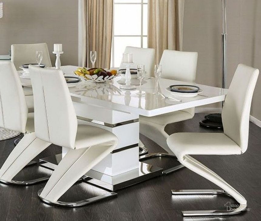 The appearance of Midvale White and Chrome Extendable Rectangular Dining Table designed by Furniture of America in the modern / contemporary interior design. This white piece of furniture  was selected by 1StopBedrooms from Midvale Collection to add a touch of cosiness and style into your home. Sku: CM3650T-1;CM3650T-2. Table Base Style: Pedestal. Product Type: Dining Table. Table Top Shape: Rectangular. Image1