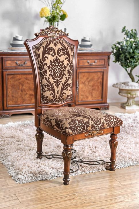The appearance of Lucie Brown Cherry Side Chair Set of 2 designed by Furniture of America in the transitional interior design. This brown piece of furniture  was selected by 1StopBedrooms from Lucie Collection to add a touch of cosiness and style into your home. Sku: CM3788SC-2PK. Material: Fabric. Product Type: Side Chair. Image1