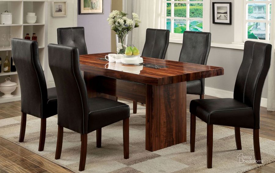 The appearance of Bonneville I Brown Cherry Rectangular Trestle Dining Room Set designed by Furniture of America in the modern / contemporary interior design. This brown piece of furniture  was selected by 1StopBedrooms from Bonneville Collection to add a touch of cosiness and style into your home. Sku: CM3824T-1;CM3824T-2;CM3824SC-2PK. Table Base Style: Trestle. Material: Wood. Product Type: Dining Room Set. Table Top Shape: Rectangular. Image1