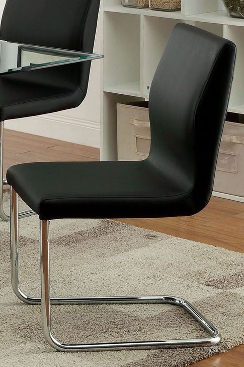 The appearance of Lodia I Black Leatherette Side Chair Set of 2 designed by Furniture of America in the modern / contemporary interior design. This black piece of furniture  was selected by 1StopBedrooms from Lodia Collection to add a touch of cosiness and style into your home. Sku: CM3825BK-SC-2PK. Product Type: Side Chair. Material: Vinyl. Image1