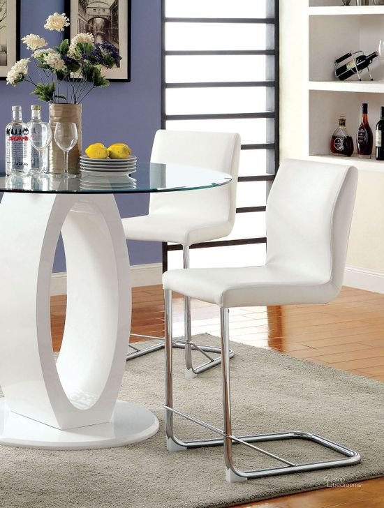 The appearance of Lodia II White Leatherette Counter Height Chair designed by Furniture of America in the modern / contemporary interior design. This white piece of furniture  was selected by 1StopBedrooms from Lodia Collection to add a touch of cosiness and style into your home. Sku: CM3825WH-PC-2PK. Product Type: Barstool. Material: Vinyl.