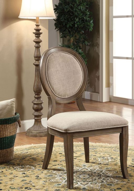 The appearance of Siobhan Rustic Dark Oak and Ivory Side Chair Set Of 2 designed by Furniture of America in the transitional interior design. This brown piece of furniture  was selected by 1StopBedrooms from Siobhan Collection to add a touch of cosiness and style into your home. Sku: CM3872SC-2PK. Material: Fabric. Product Type: Side Chair. Image1