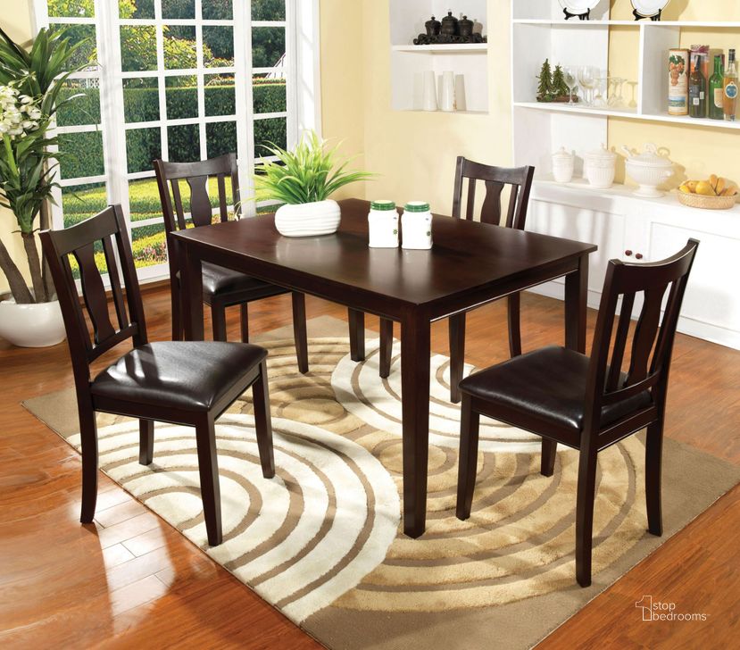 The appearance of Northvale I 5 Piece Dining Table Set designed by Furniture of America in the transitional interior design. This brown piece of furniture  was selected by 1StopBedrooms from Northvale Collection to add a touch of cosiness and style into your home. Sku: CM3888T-5PK. Material: Wood. Product Type: Dining Room Set. Table Top Shape: Rectangular.
