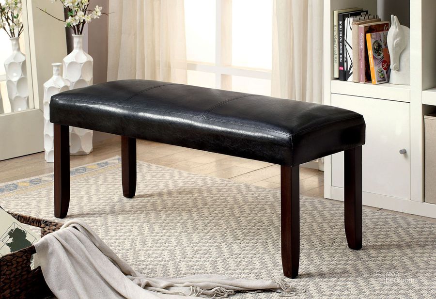 The appearance of Emmons I Dark Cherry Bench designed by Furniture of America in the transitional interior design. This black piece of furniture  was selected by 1StopBedrooms from Emmons I Collection to add a touch of cosiness and style into your home. Sku: CM3984DK-BN. Product Type: Bench. Material: Vinyl. Image1