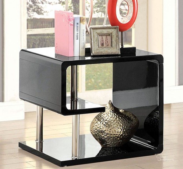 The appearance of Ninove Black End Table designed by Furniture of America in the modern / contemporary interior design. This black piece of furniture  was selected by 1StopBedrooms from Ninove Collection to add a touch of cosiness and style into your home. Sku: CM4057BK-E. Material: Metal. Product Type: End Table. Table Top Shape: Rectangular. Image1