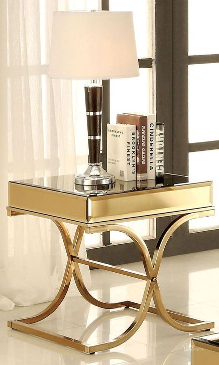 The appearance of Sundance Brass End Table designed by Furniture of America in the modern / contemporary interior design. This gold piece of furniture  was selected by 1StopBedrooms from Sundance Collection to add a touch of cosiness and style into your home. Sku: CM4230E. Table Top Shape: Square. Material: Metal. Product Type: End Table. Image1