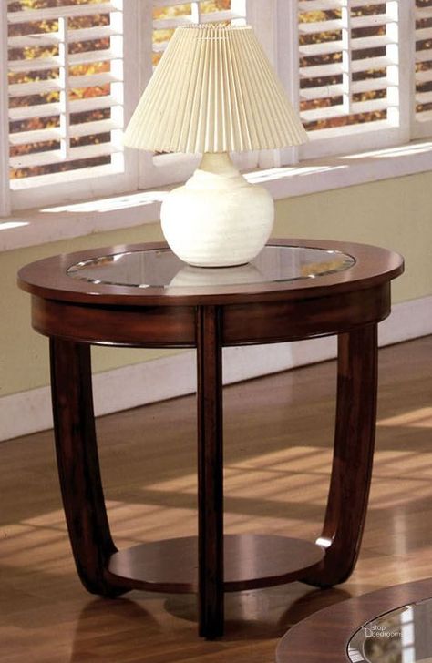 The appearance of Crystal Falls Dark Cherry End Table designed by Furniture of America in the transitional interior design. This brown piece of furniture  was selected by 1StopBedrooms from Crystal Falls Collection to add a touch of cosiness and style into your home. Sku: CM4336E. Table Top Shape: Oval. Material: Wood. Product Type: End Table. Image1