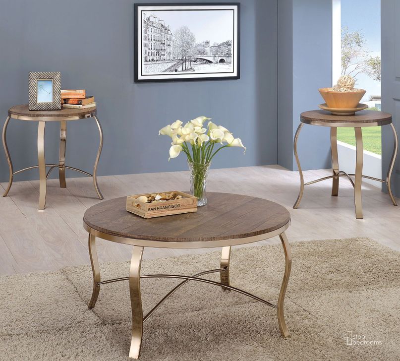 The appearance of Wicklow Rustic Oak 3 Piece Occasional Table Set designed by Furniture of America in the modern / contemporary interior design. This brown piece of furniture  was selected by 1StopBedrooms from Wicklow Collection to add a touch of cosiness and style into your home. Sku: CM4364-3PK. Material: Glass. Product Type: Occasional Table Set. Image1