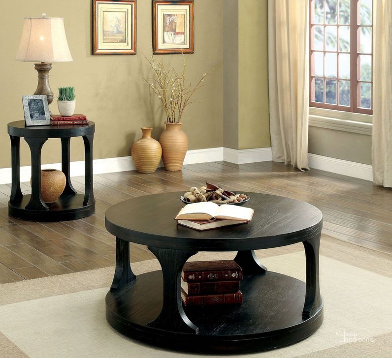 The appearance of Carrie Antique Black Occasional Table Set designed by Furniture of America in the transitional interior design. This black piece of furniture  was selected by 1StopBedrooms from Carrie Collection to add a touch of cosiness and style into your home. Sku: CM4422C;CM4422E. Table Top Shape: Round. Material: Wood. Product Type: Occasional Table Set. Image1