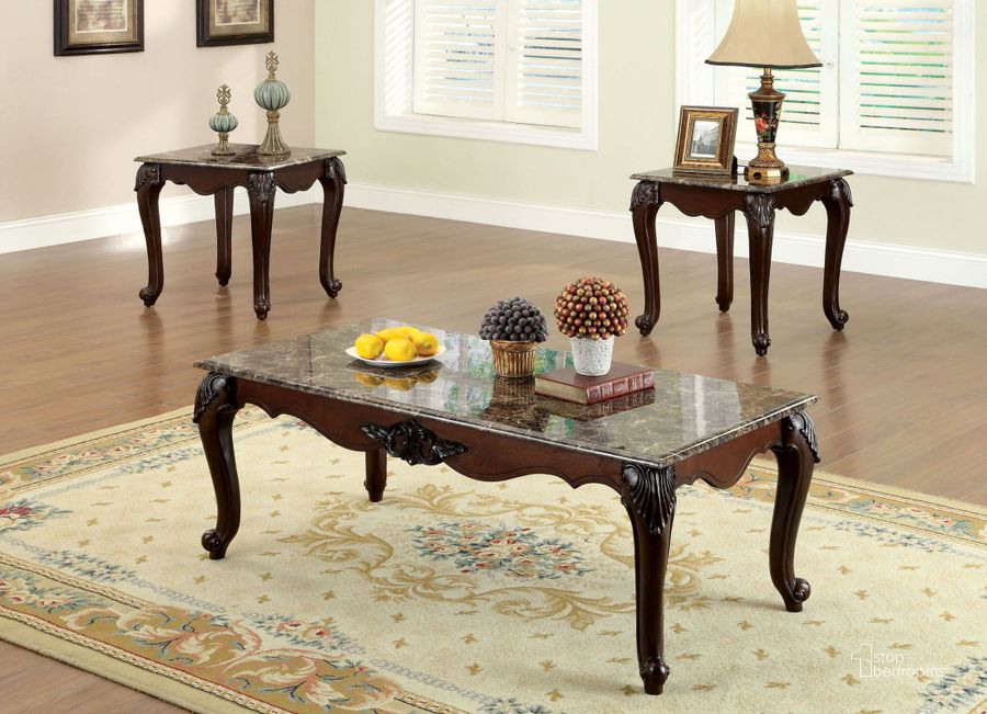 The appearance of ColChester Dark Cherry 3 Piece Occasional Table Set designed by Furniture of America in the traditional interior design. This brown piece of furniture  was selected by 1StopBedrooms from Colchester Collection to add a touch of cosiness and style into your home. Sku: CM4423-3PK. Material: Wood. Product Type: Occasional Table Set. Table Top Shape: Rectangular. Image1