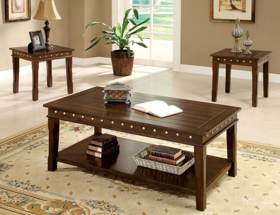 The appearance of Fenwick 3 Piece Occasional Table Set designed by Furniture of America in the transitional interior design. This brown piece of furniture  was selected by 1StopBedrooms from Fenwick Collection to add a touch of cosiness and style into your home. Sku: CM4630-3PK. Material: Wood. Product Type: Occasional Table Set. Table Top Shape: Rectangular.