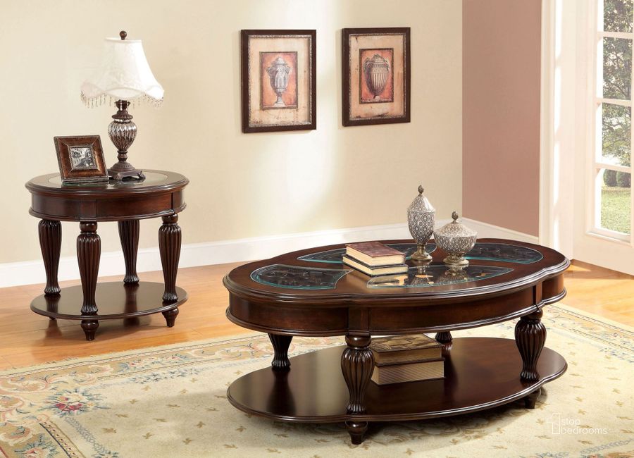 The appearance of Centinel Dark Cherry Occasional Table Set designed by Furniture of America in the traditional interior design. This brown piece of furniture  was selected by 1StopBedrooms from Centinel Collection to add a touch of cosiness and style into your home. Sku: CM4642C;CM4642E. Table Top Shape: Oval. Material: Wood. Product Type: Occasional Table Set. Image1