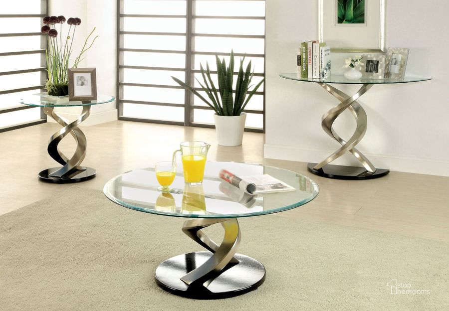 The appearance of Nova Satin Plated Occasional Table Set designed by Furniture of America in the modern / contemporary interior design. This silver piece of furniture  was selected by 1StopBedrooms from Nova Collection to add a touch of cosiness and style into your home. Sku: CM4729C-1;CM4729C-2;CM4729E-1;CM4729E-2. Table Top Shape: Round. Material: Glass. Product Type: Occasional Table Set. Image1