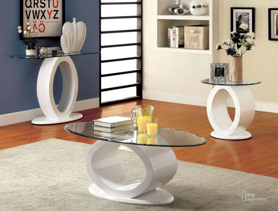 The appearance of Lodia III White Occasional Table Set designed by Furniture of America in the modern / contemporary interior design. This white piece of furniture  was selected by 1StopBedrooms from Lodia Collection to add a touch of cosiness and style into your home. Sku: CM4825WH-C-1;CM4825WH-C-2;CM4825WH-E-1;CM4825WH-E-2. Material: Glass. Product Type: Occasional Table Set. Image1