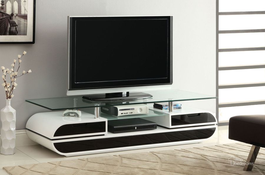 The appearance of Evos 63" Glass Top TV Console designed by Furniture of America in the modern / contemporary interior design. This white piece of furniture  was selected by 1StopBedrooms from Evos Collection to add a touch of cosiness and style into your home. Sku: CM5813-TV. Material: Glass. Product Type: TV Console. Image1
