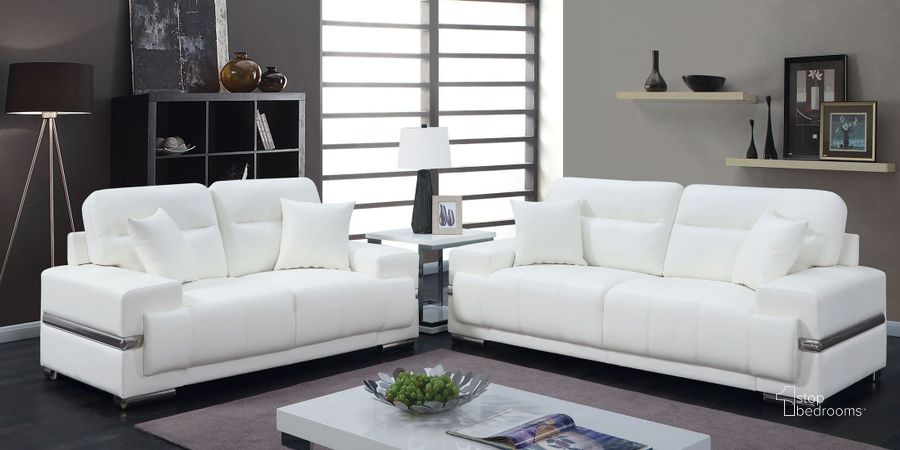 The appearance of Zibak White Living Room Set designed by Furniture of America in the modern / contemporary interior design. This white piece of furniture  was selected by 1StopBedrooms from Zibak Collection to add a touch of cosiness and style into your home. Sku: CM6411WH-SF;CM6411WH-LV. Product Type: Living Room Set. Material: Vinyl. Image1