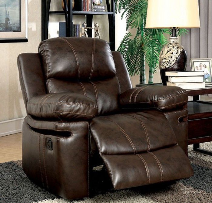 The appearance of Listowel Brown Chair designed by Furniture of America in the transitional interior design. This brown piece of furniture  was selected by 1StopBedrooms from Listowel Collection to add a touch of cosiness and style into your home. Sku: CM6992-CH. Material: Fabric. Product Type: Living Room Chair. Image1