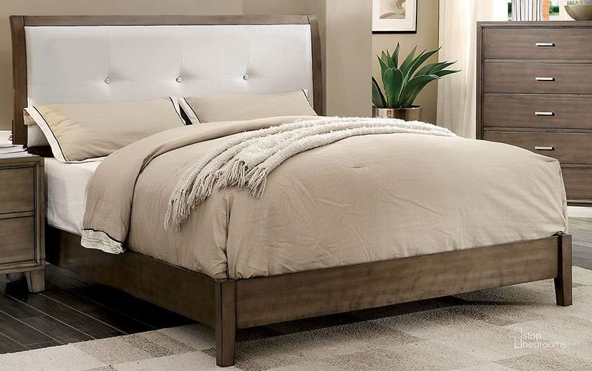 The appearance of Enrico I Gray King Upholstered Bed designed by Furniture of America in the modern / contemporary interior design. This gray piece of furniture  was selected by 1StopBedrooms from Enrico Collection to add a touch of cosiness and style into your home. Sku: CM7068GY-EK-HB;CM7068GY-EK-FB;CM7068GY-EK-R13. Bed Type: Panel Bed. Material: Wood. Product Type: Panel Bed. Bed Size: King. Image1