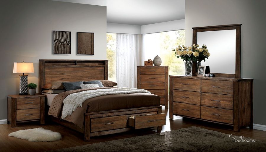 The appearance of Elkton Oak Platform Storage Bedroom Set designed by Furniture of America in the transitional interior design. This brown piece of furniture  was selected by 1StopBedrooms from Elkton Collection to add a touch of cosiness and style into your home. Sku: CM7072Q-HBFB;CM7072Q-R;CM7072Q-DR;CM7072N. Bed Type: Storage Bed. Material: Wood. Product Type: Storage Bed. Bed Size: Queen. Image1