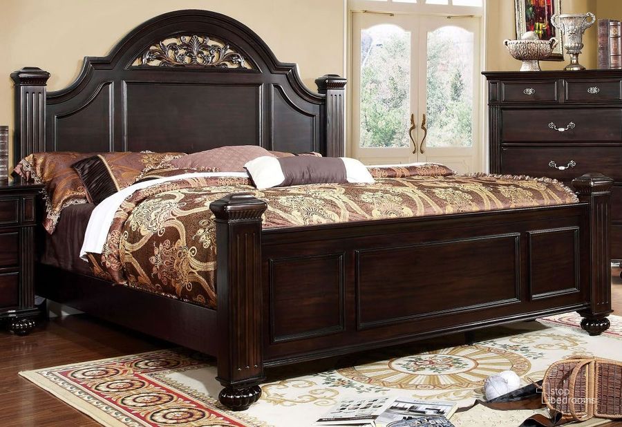 The appearance of Syracuse Dark Walnut King Poster Bed designed by Furniture of America in the transitional interior design. This dark walnut piece of furniture  was selected by 1StopBedrooms from Syracuse Collection to add a touch of cosiness and style into your home. Sku: CM7129EK-HB;CM7129EK-FB;CM7129EK-R. Bed Type: Poster Bed. Material: Wood. Product Type: Poster Bed. Bed Size: King. Image1