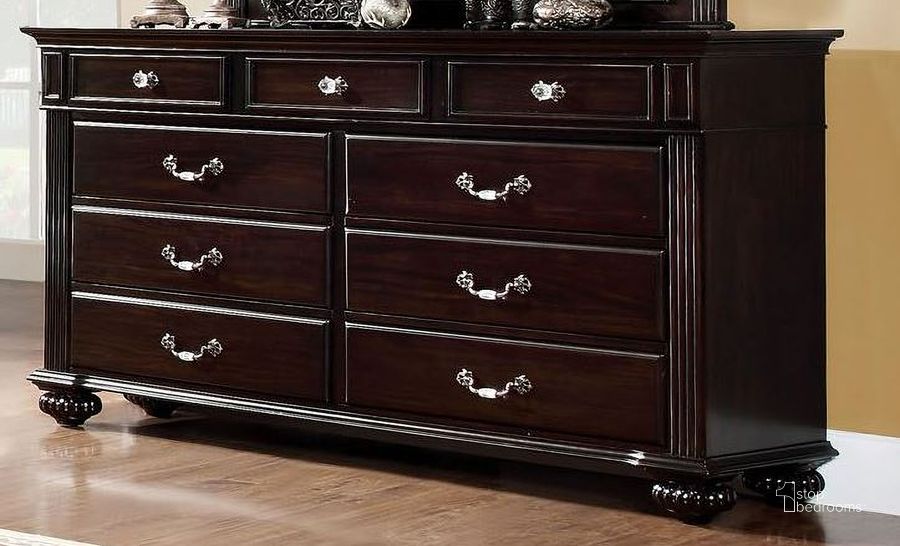 The appearance of Syracuse Dark Walnut Dresser designed by Furniture of America in the transitional interior design. This brown piece of furniture  was selected by 1StopBedrooms from Syracuse Collection to add a touch of cosiness and style into your home. Sku: CM7129D. Material: Wood. Product Type: Dresser. Image1