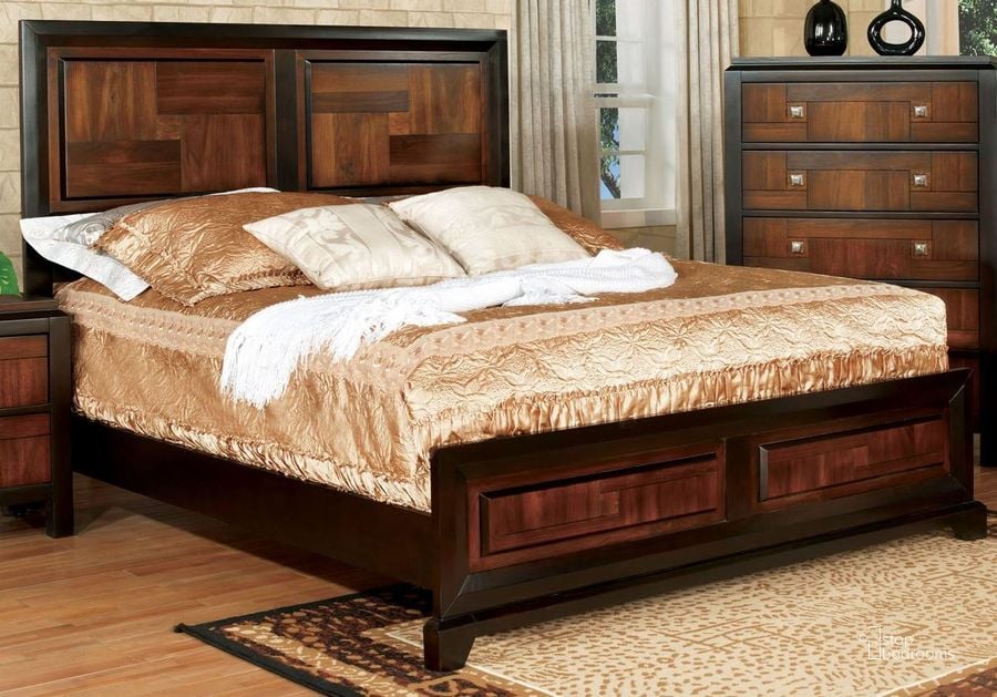The appearance of Patra Acacia and Walnut King Panel Bed designed by Furniture of America in the transitional interior design. This walnut piece of furniture  was selected by 1StopBedrooms from Patra Collection to add a touch of cosiness and style into your home. Sku: CM7152EK-HB-FB;CM7152EK-R. Bed Type: Panel Bed. Material: Wood. Product Type: Panel Bed. Bed Size: King. Image1