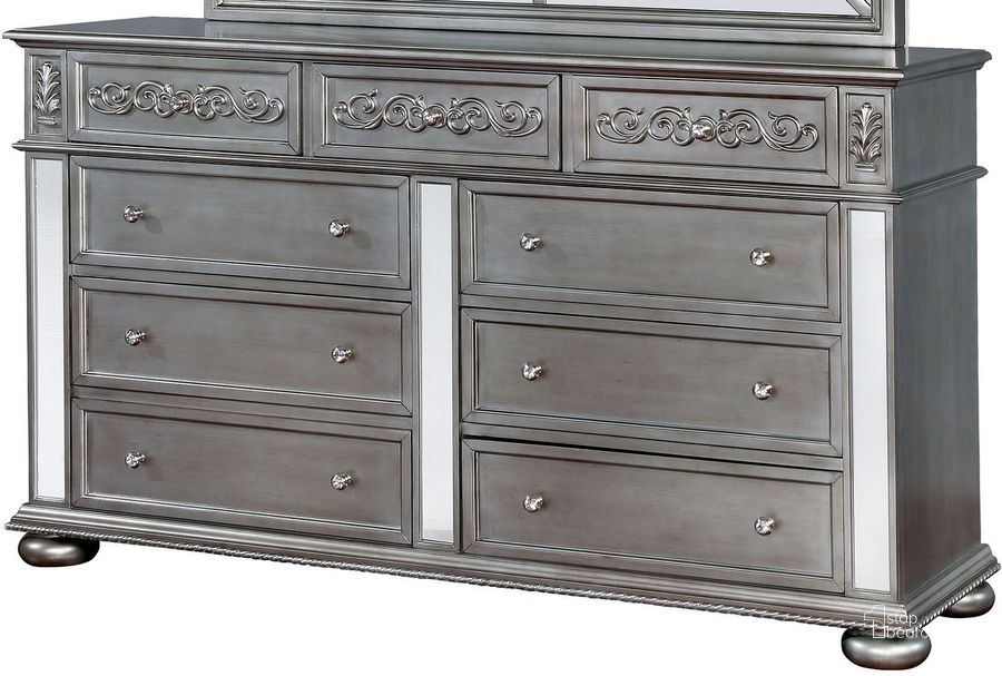 The appearance of Azha Silver Dresser designed by Furniture of America in the traditional interior design. This silver piece of furniture  was selected by 1StopBedrooms from Azha Collection to add a touch of cosiness and style into your home. Sku: CM7194D. Material: Wood. Product Type: Dresser. Image1